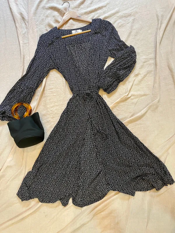 Françoise Black Print Long Sleeve Wrap Dress sold by All the Wild Roses
