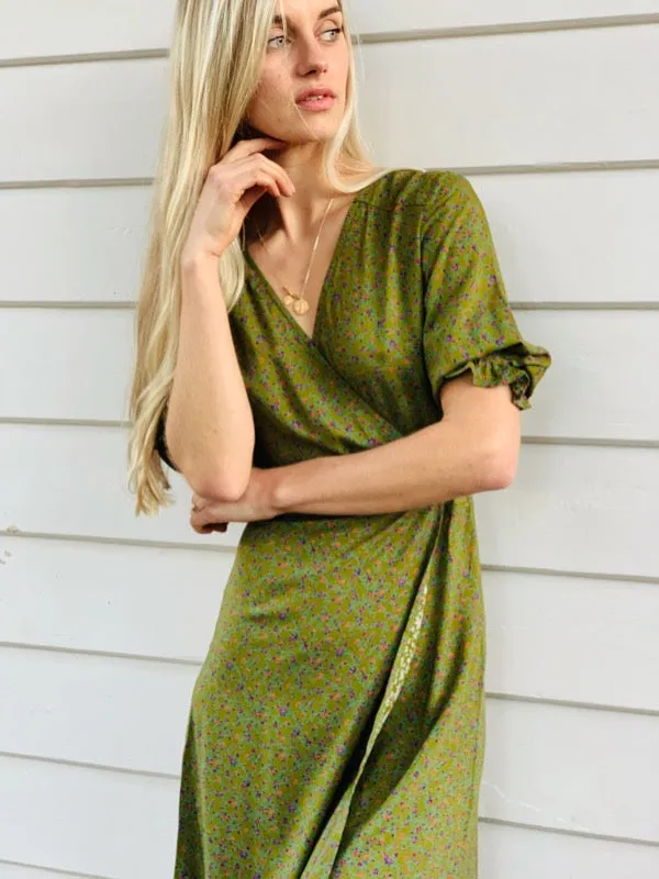 Lia Moss Green Floral Wrap Dress sold by All the Wild Roses product image thumbnail 3