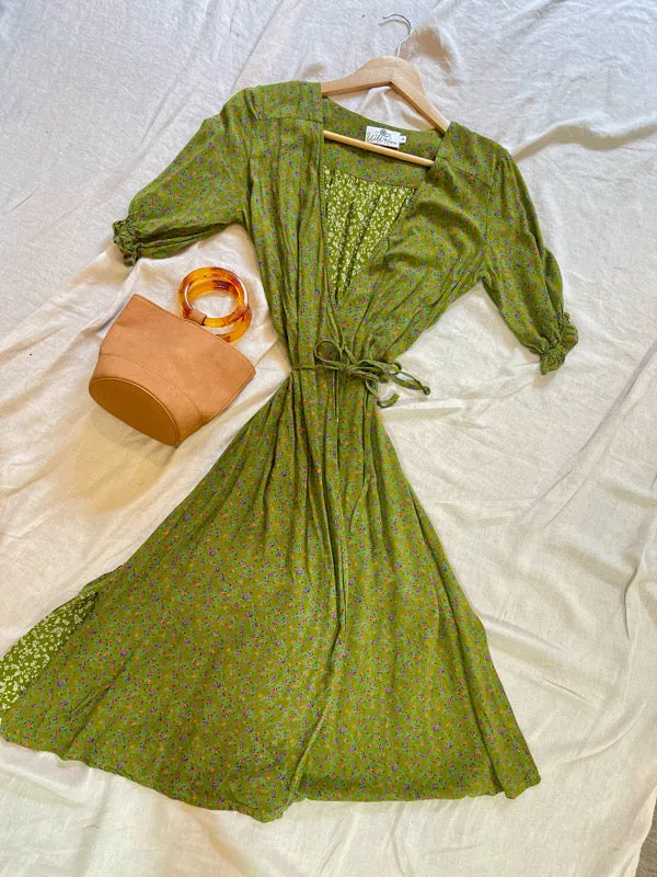 Lia Moss Green Floral Wrap Dress sold by All the Wild Roses