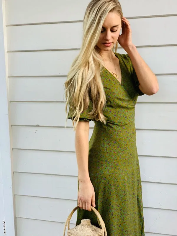 Lia Moss Green Floral Wrap Dress sold by All the Wild Roses product image thumbnail 2