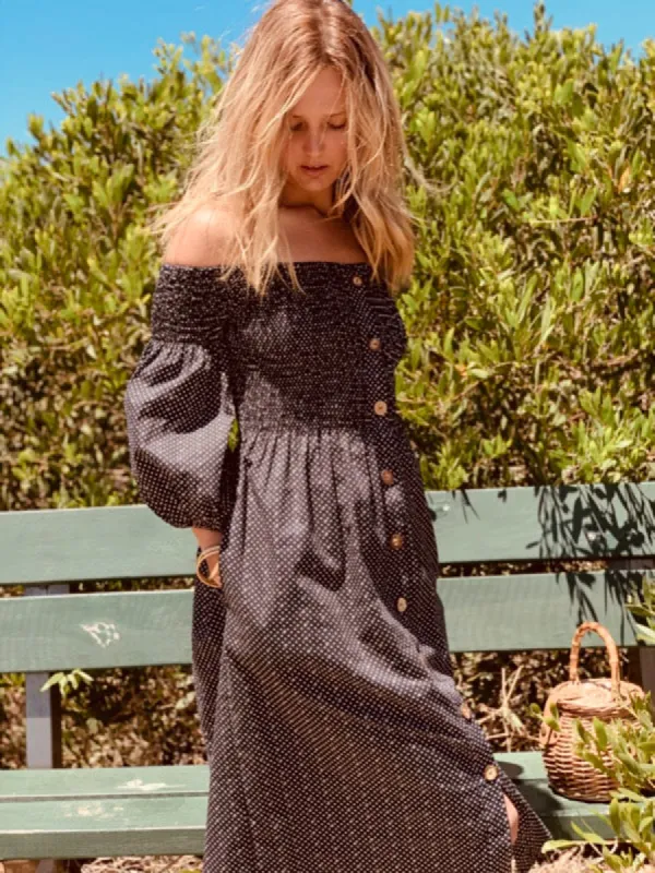 Elly Black Linen Off-Shoulder Dress sold by All the Wild Roses