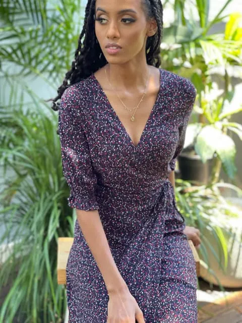 Lia Midnight Floral Wrap Dress sold by All the Wild Roses
