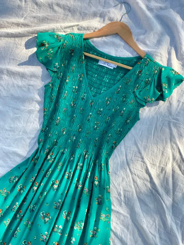 Blakely Green Floral Midi Dress sold by All the Wild Roses