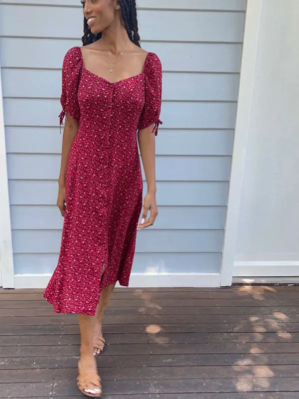 Amaya Red Vintage Floral Dress sold by All the Wild Roses