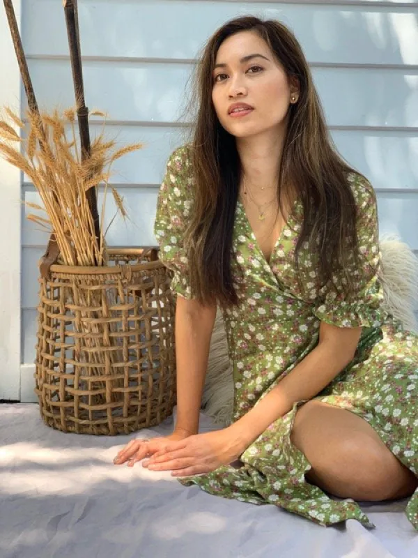 Lia Moss Green Cotton Wrap Dress sold by All the Wild Roses