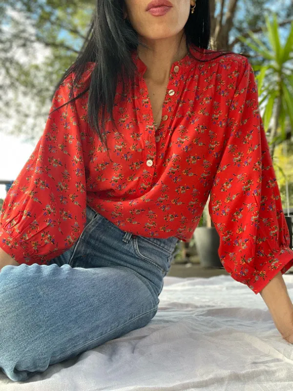 Marlow Red Floral Long Sleeved Top sold by All the Wild Roses