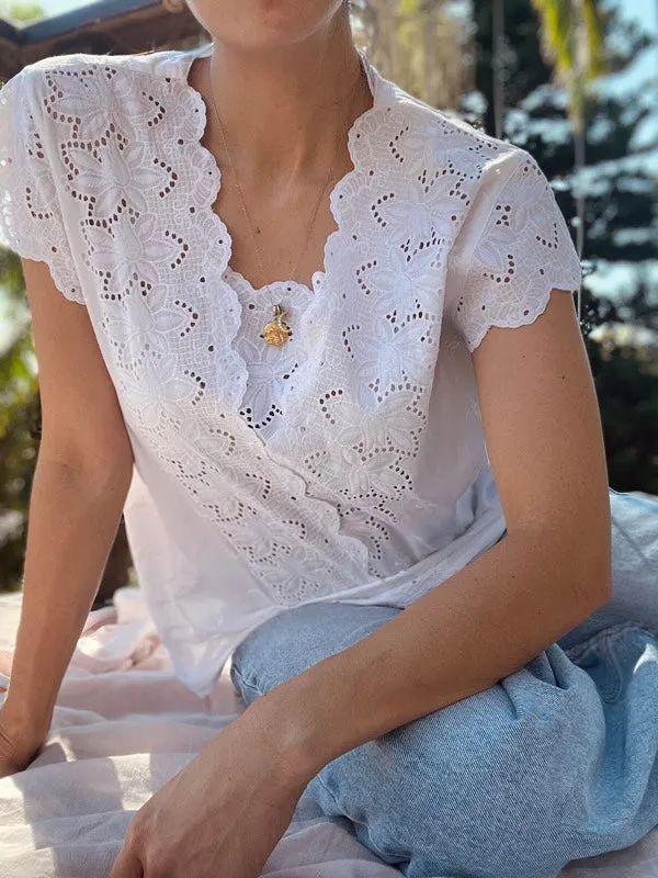 Vintage Cotton Lace Short-Sleeved Top sold by All the Wild Roses