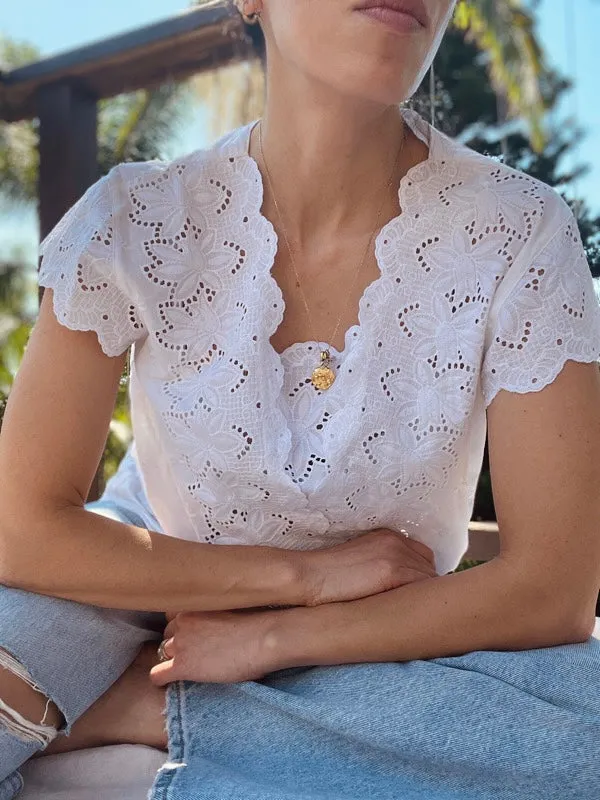 Vintage Cotton Lace Short-Sleeved Top sold by All the Wild Roses product image thumbnail 3