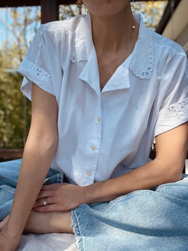 Vintage White Cotton Short-Sleeved Blouse sold by All the Wild Roses product image thumbnail 3