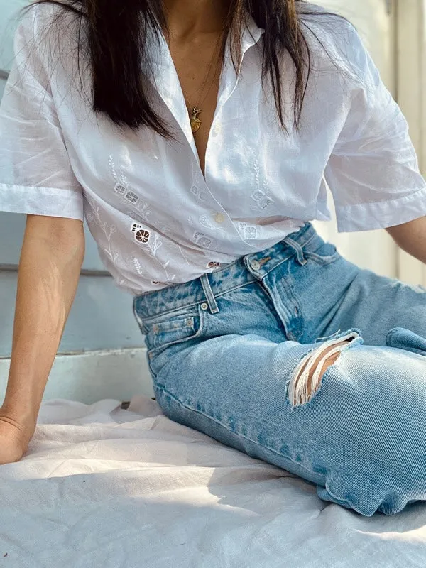 Vintage White Cotton Embroidered Top sold by All the Wild Roses