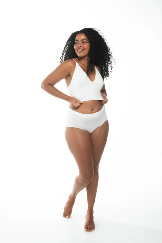 Classic Brief + Classic Crop Blanco sold by nat v basics