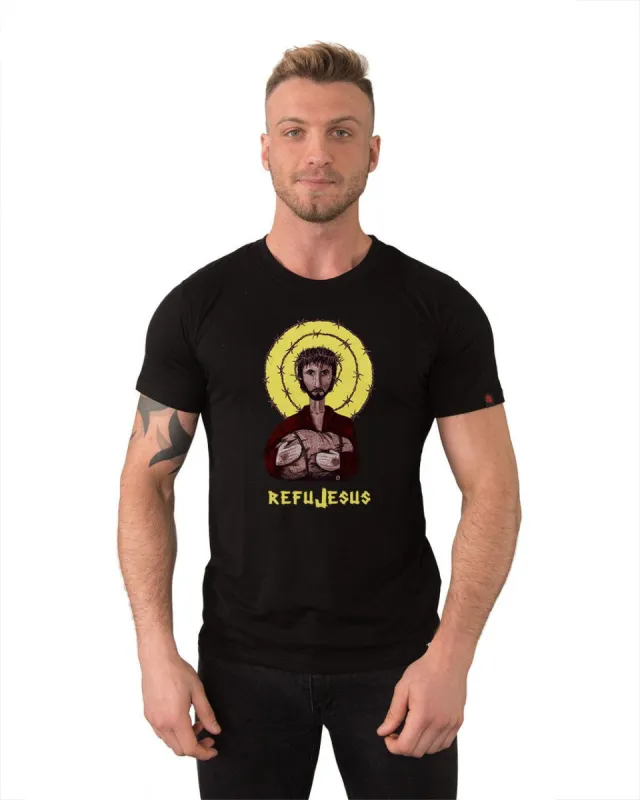 REFUJESUS PRINTED T-SHIRT, UNISEX BLACK sold by Etiko