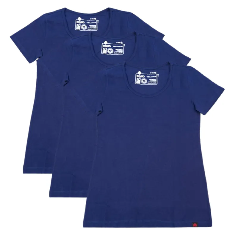 ROUND NECK T-SHIRT, WOMENS NAVY (3 Pack) sold by Etiko