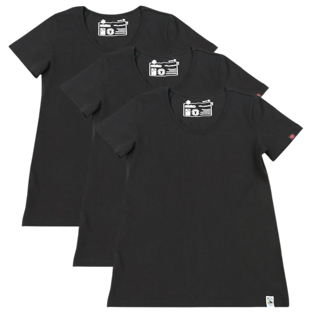 ROUND NECK T-SHIRT, WOMENS BLACK (3 Pack) sold by Etiko