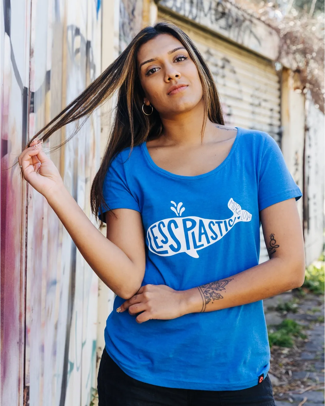 Less Plastic More Love Printed T-shirt, Womens Blue Marle sold by Etiko product image thumbnail 3