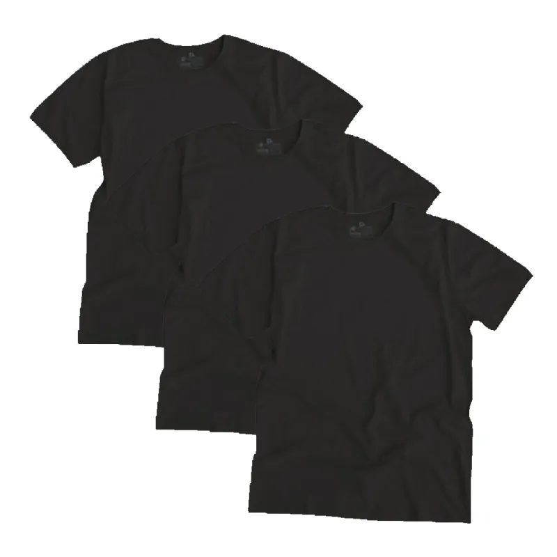 ROUND NECK T-SHIRT, UNISEX BLACK (3 Pack) sold by Etiko