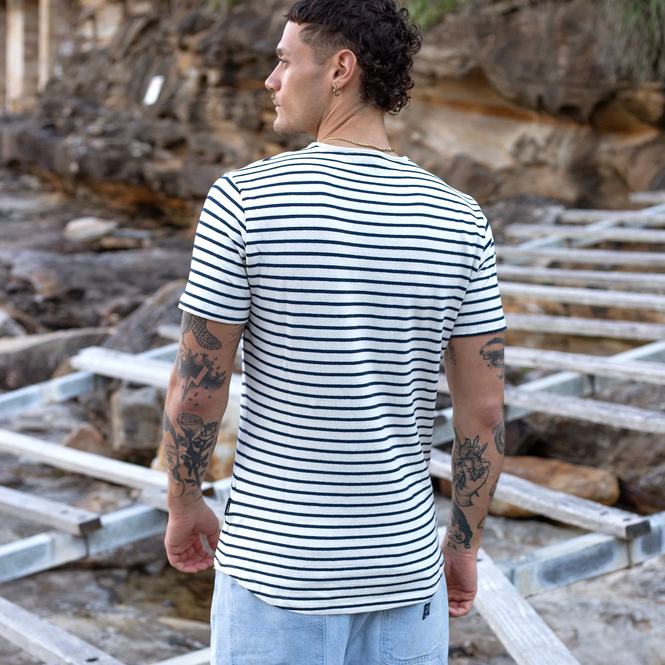 Off-White / Navy Stripe Hemp Tee sold by Citizen Wolf product image thumbnail 3