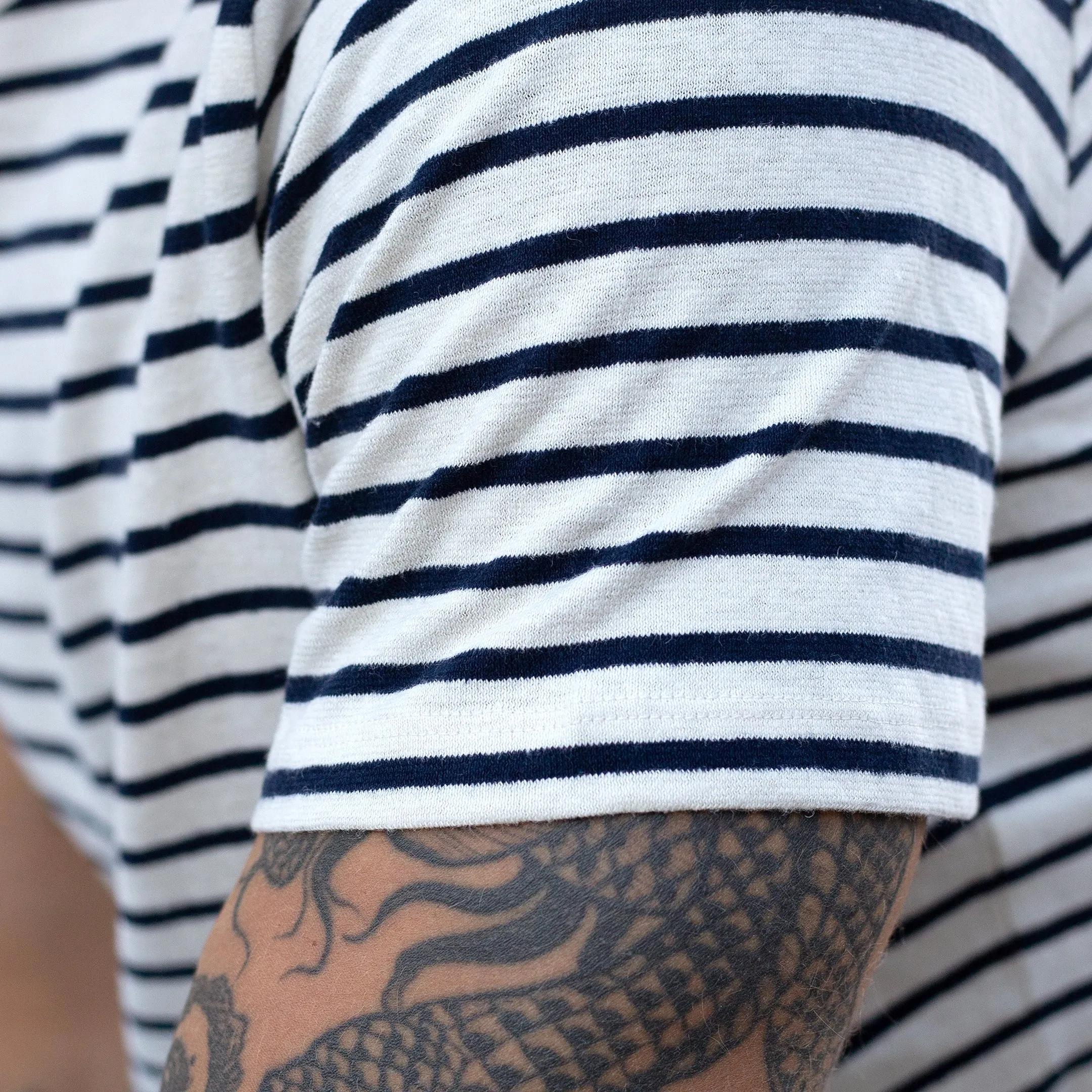 Off-White / Navy Stripe Hemp Tee sold by Citizen Wolf product image thumbnail 4