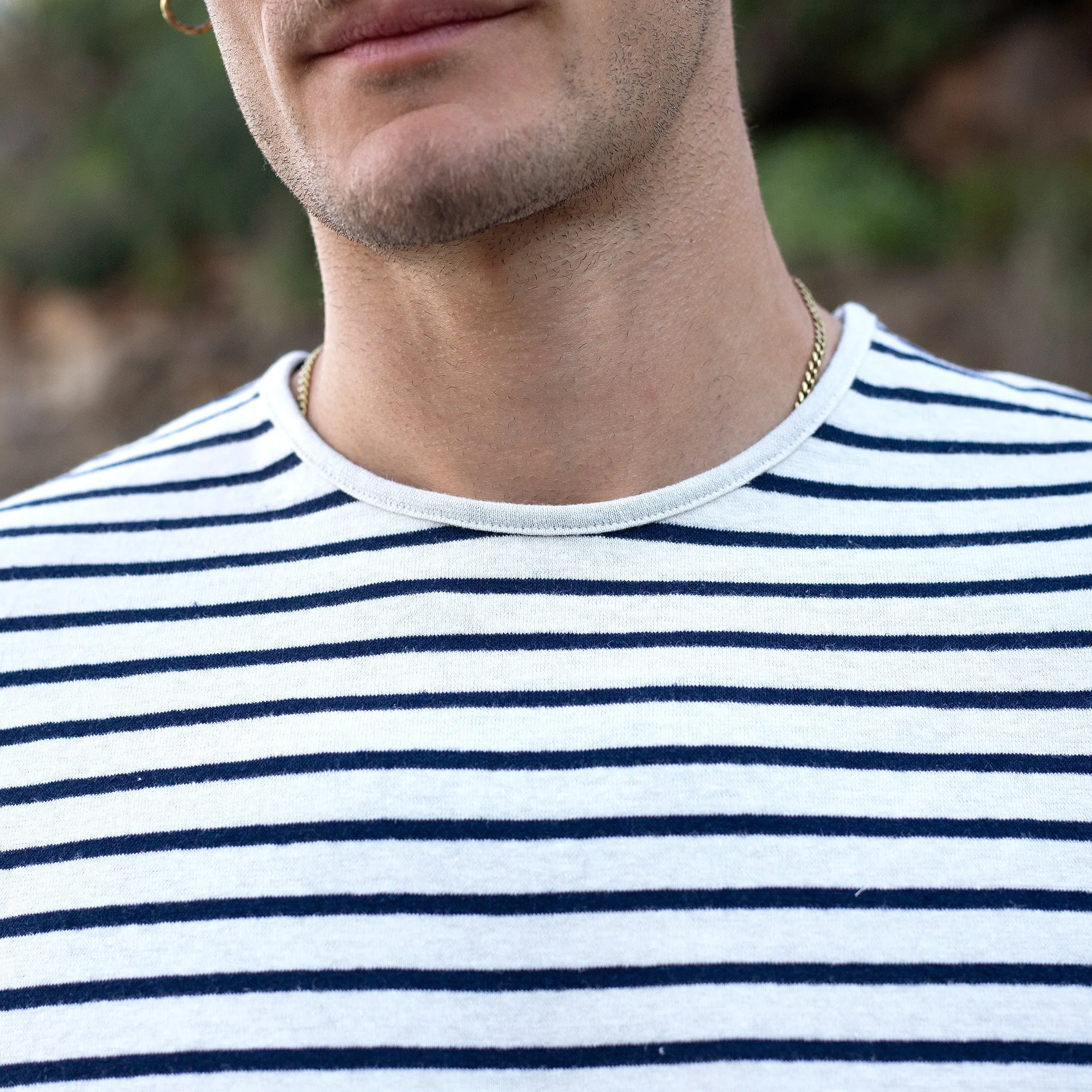 Off-White / Navy Stripe Hemp Tee sold by Citizen Wolf product image thumbnail 2