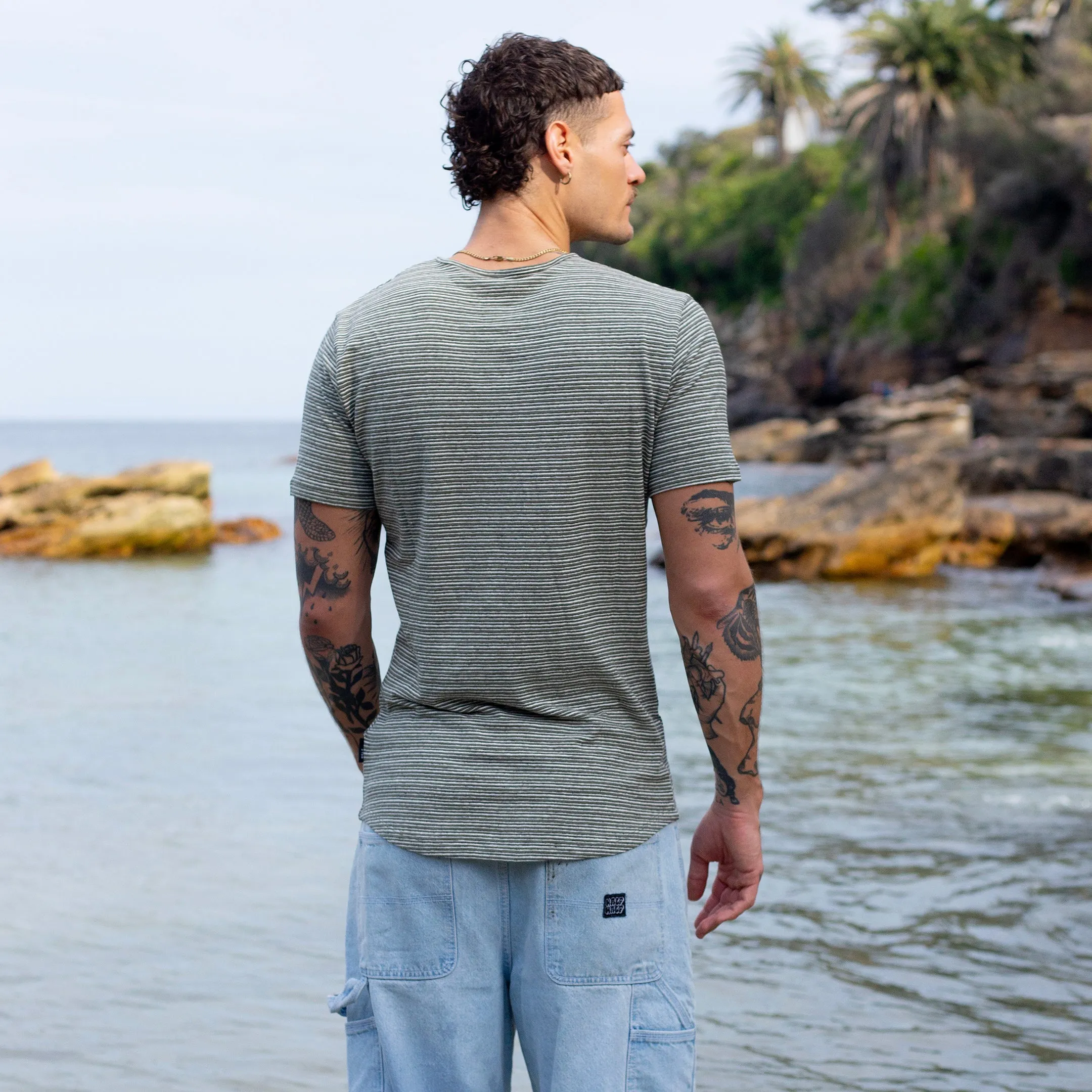 Army / White Pinstripe Hemp Tee sold by Citizen Wolf product image thumbnail 3