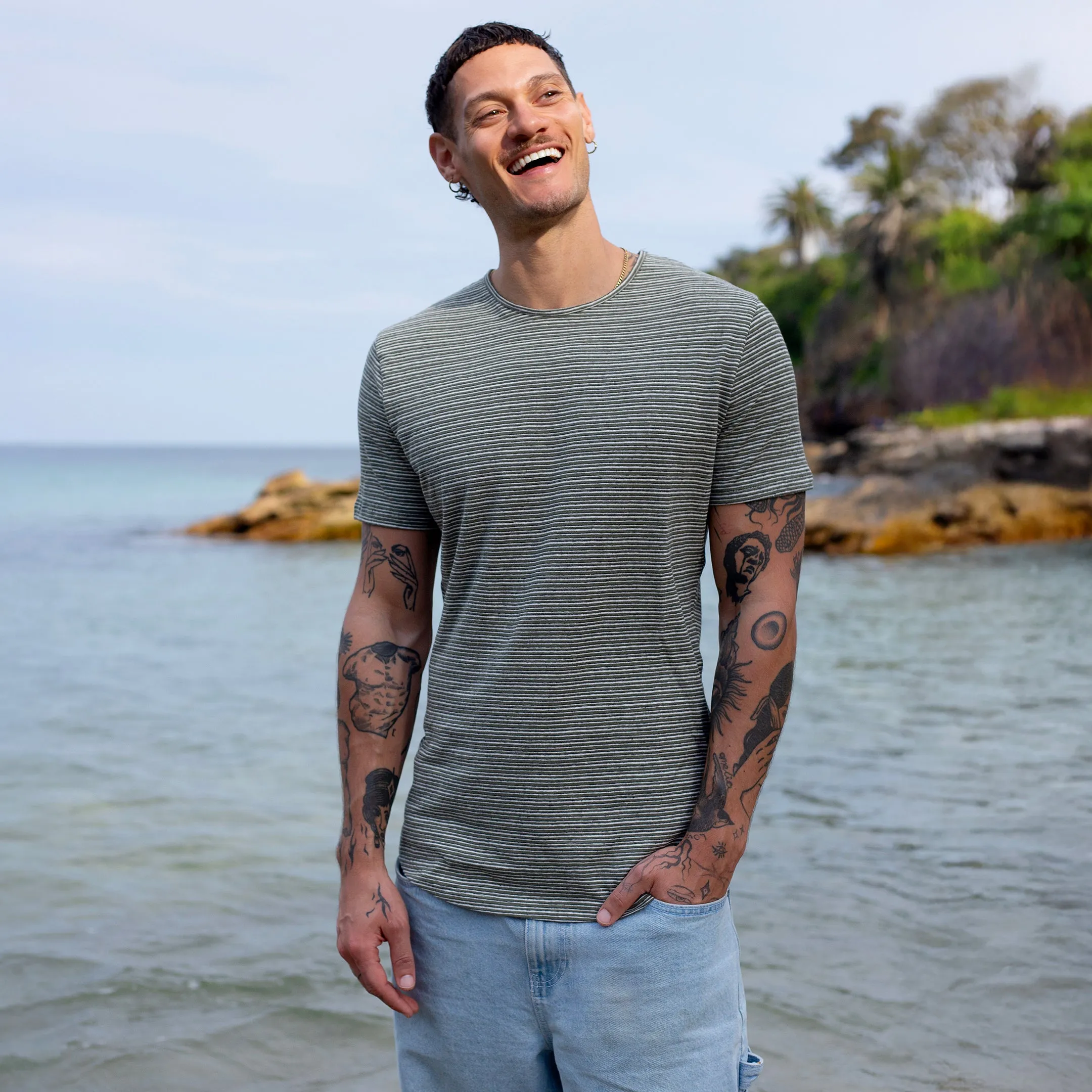 Army / White Pinstripe Hemp Tee sold by Citizen Wolf product image thumbnail 4