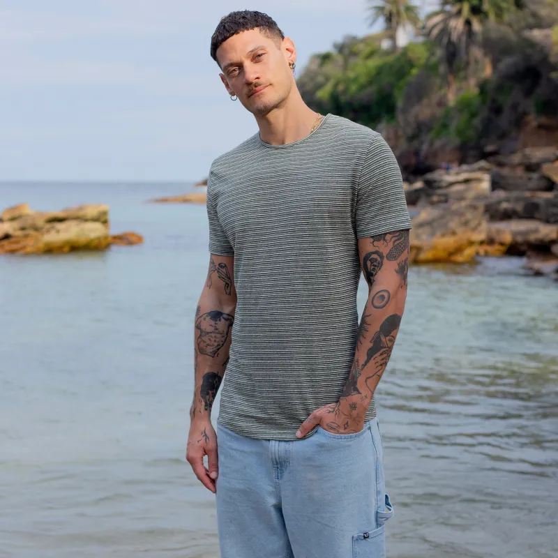 Army / White Pinstripe Hemp Tee sold by Citizen Wolf