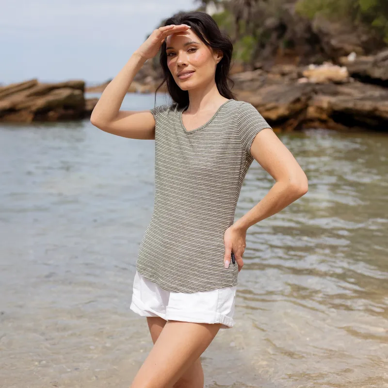 Army / White Pinstripe Hemp Tee sold by Citizen Wolf