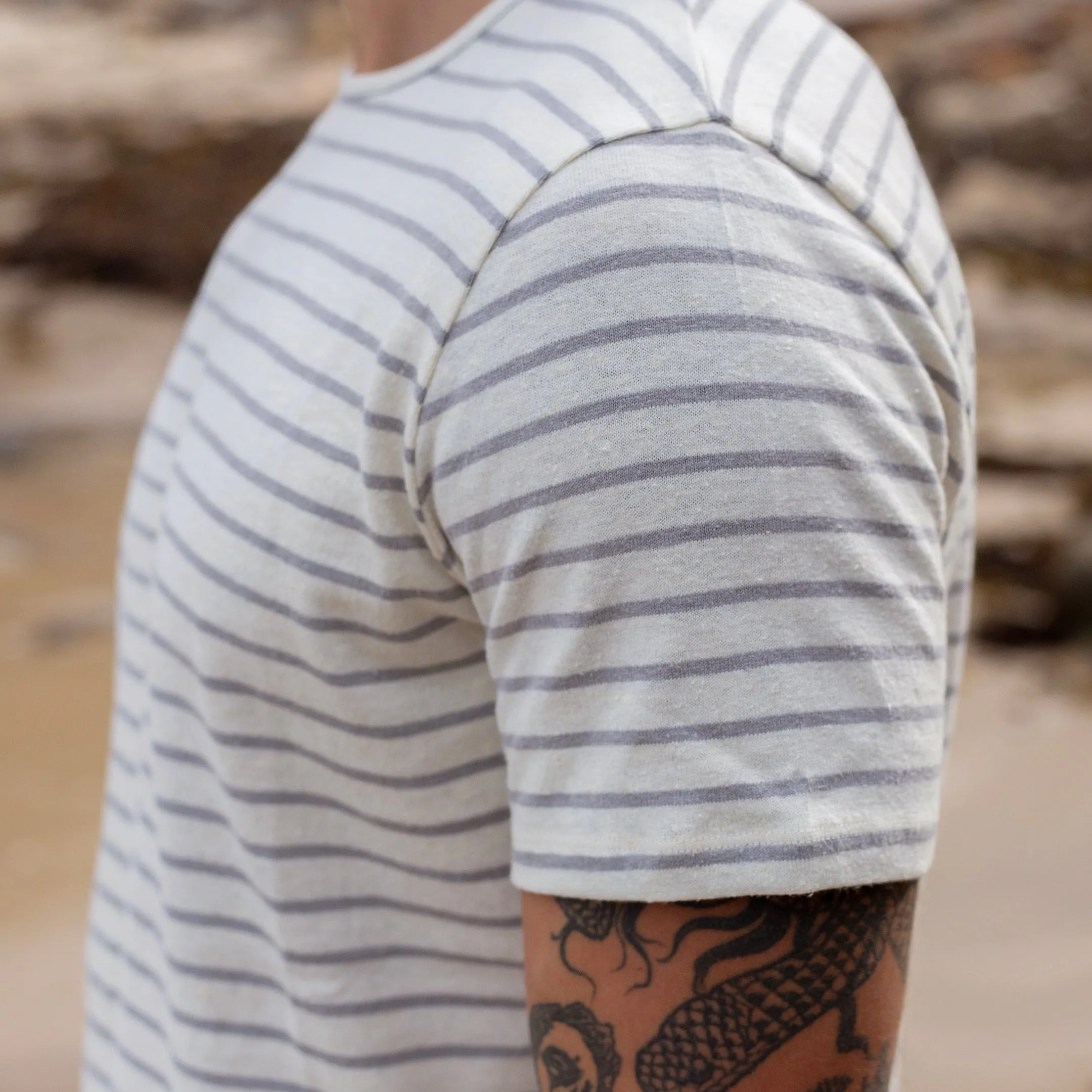 Off-White / Grey Stripe Hemp Tee sold by Citizen Wolf product image thumbnail 2