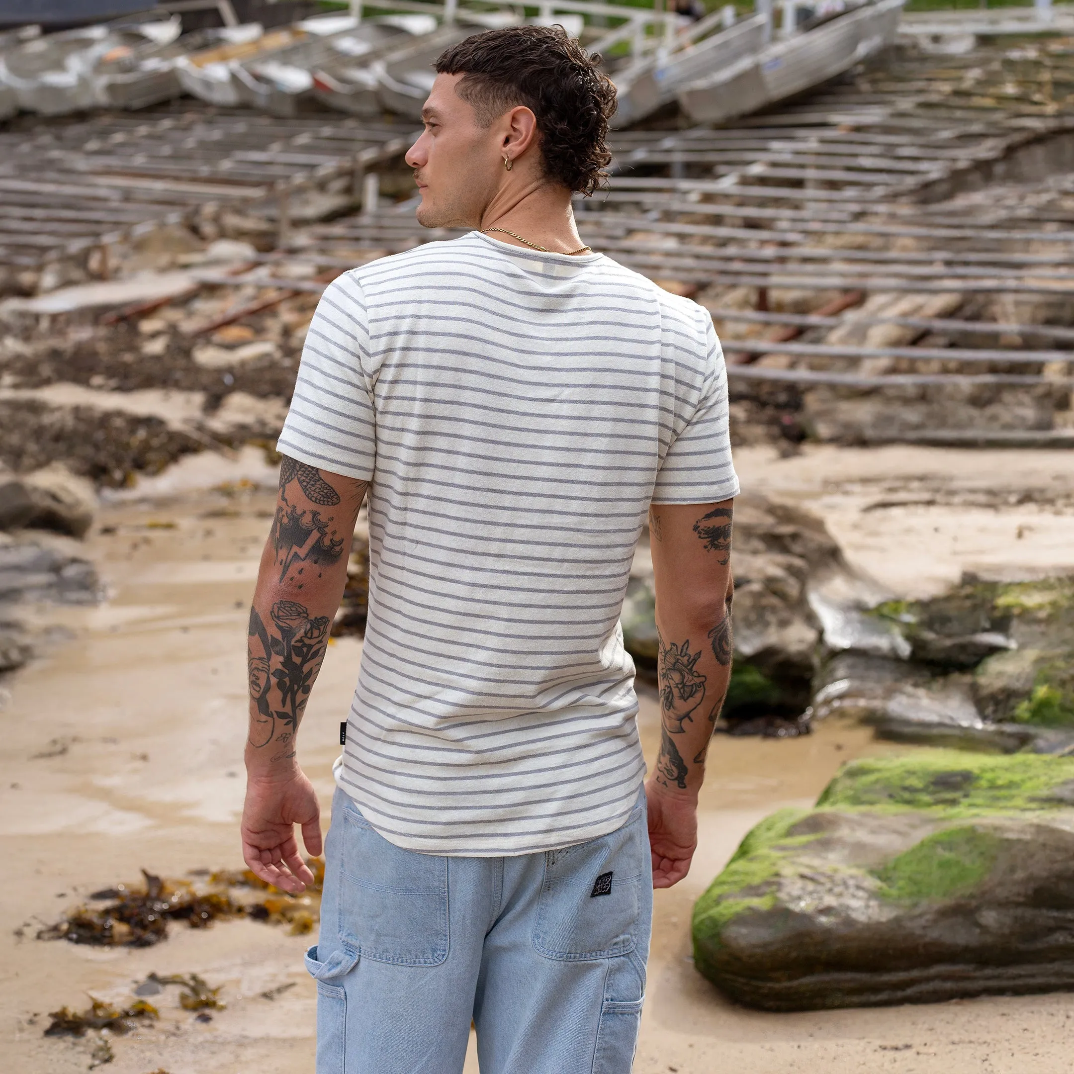 Off-White / Grey Stripe Hemp Tee sold by Citizen Wolf product image thumbnail 3