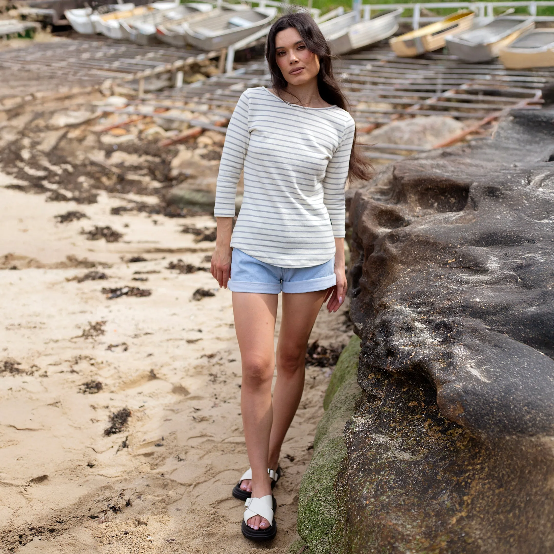 Off-White / Grey Stripe Hemp Tee sold by Citizen Wolf product image thumbnail 4