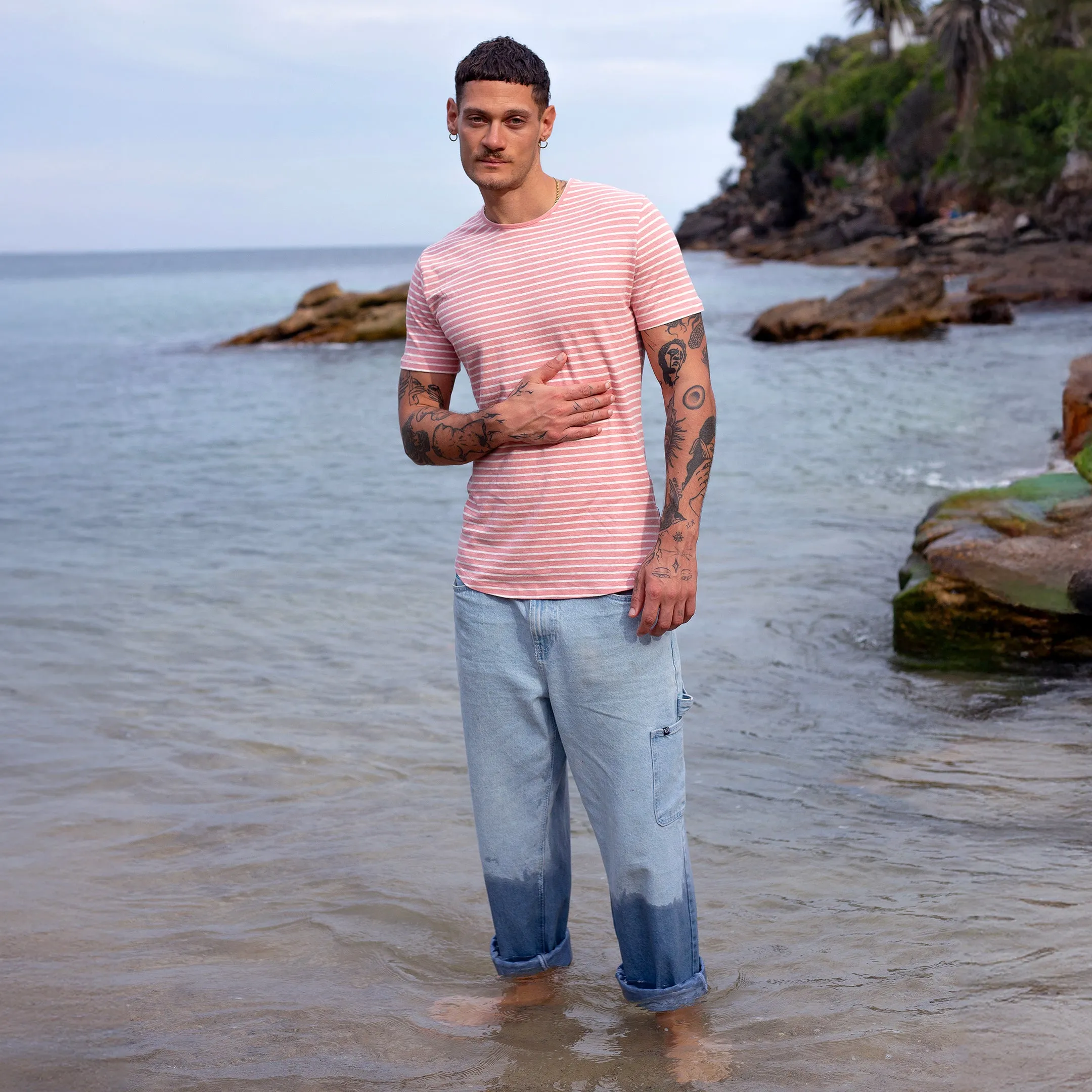 Rosé / White Reverse Stripe Hemp Tee sold by Citizen Wolf product image thumbnail 4