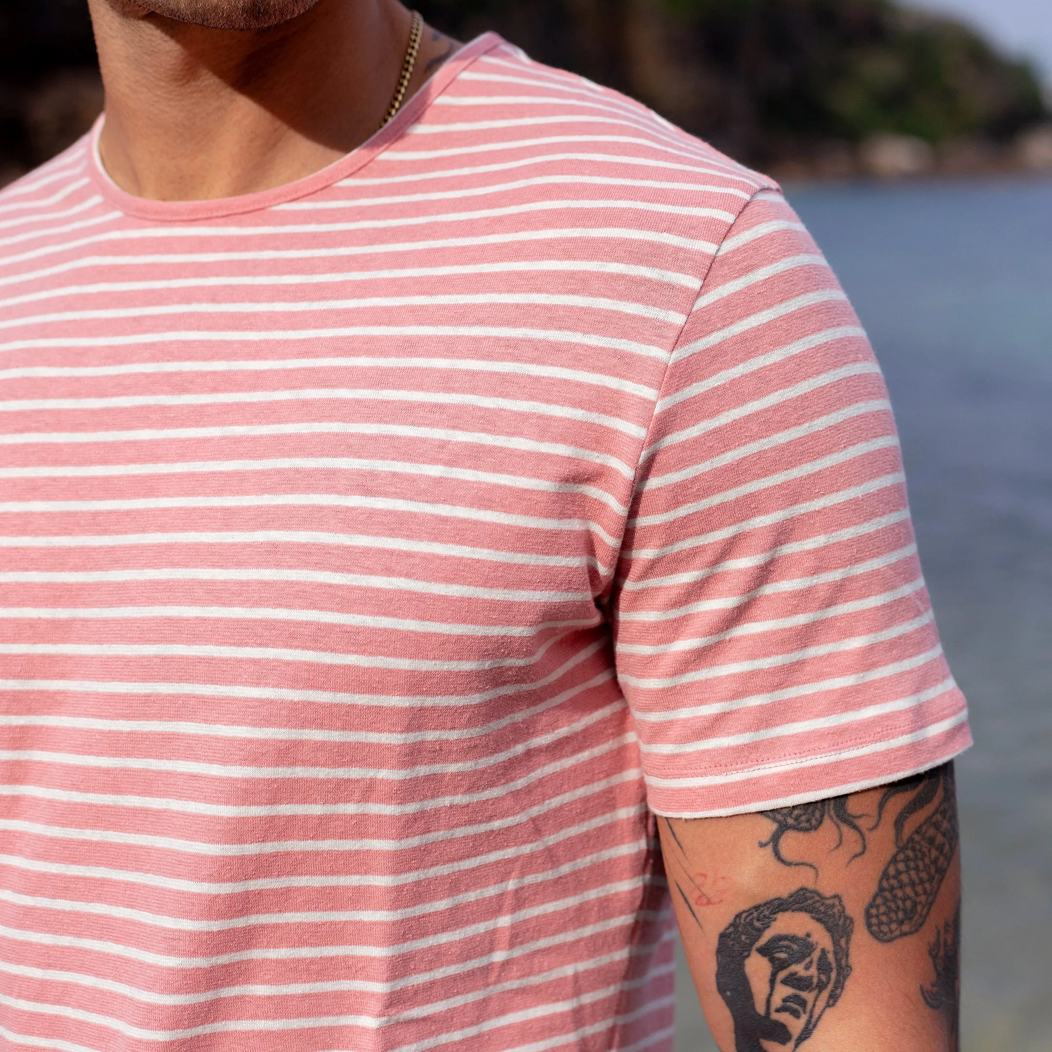 Rosé / White Reverse Stripe Hemp Tee sold by Citizen Wolf product image thumbnail 2