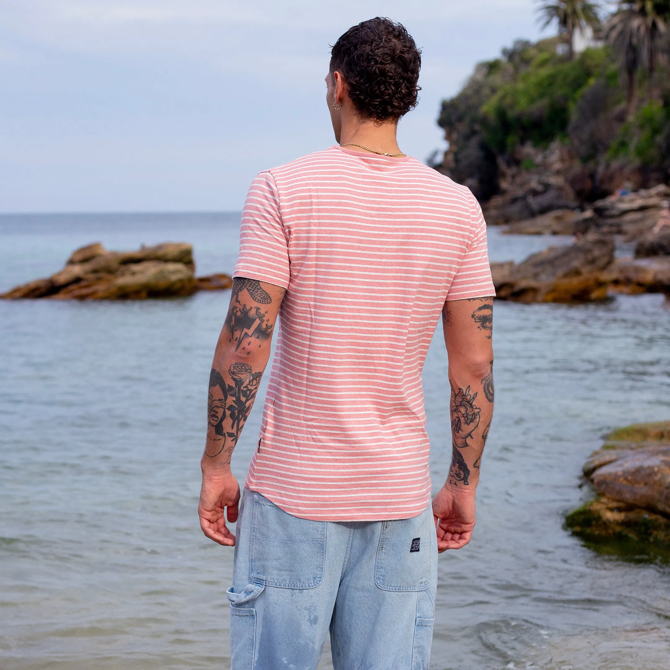 Rosé / White Reverse Stripe Hemp Tee sold by Citizen Wolf product image thumbnail 3