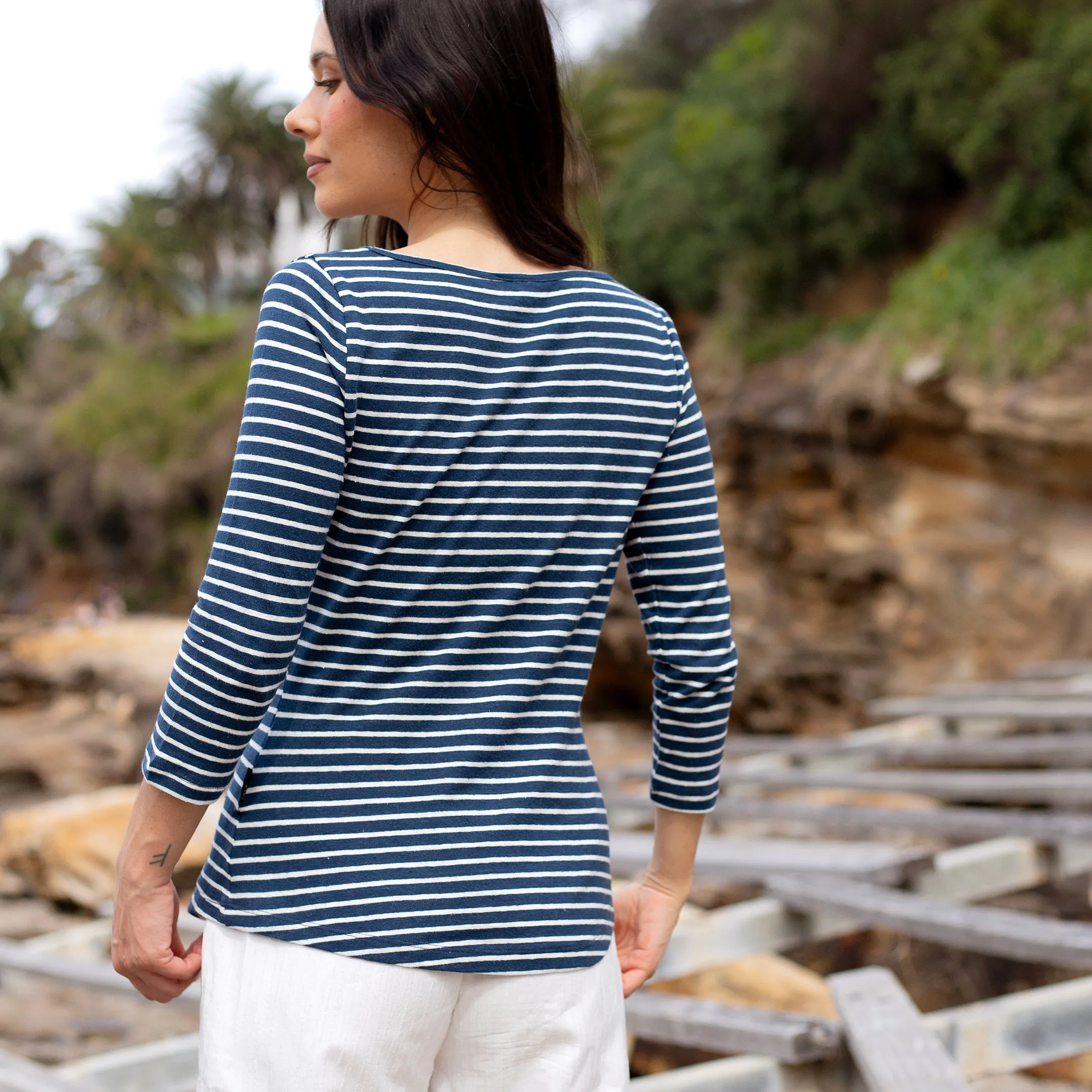 Navy / White Reverse Stripe Hemp Tee sold by Citizen Wolf product image thumbnail 3