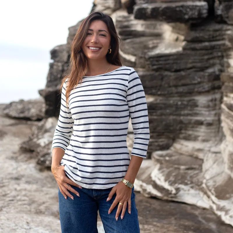 White / Navy Wide Stripe Hemp Tee made by Citizen Wolf