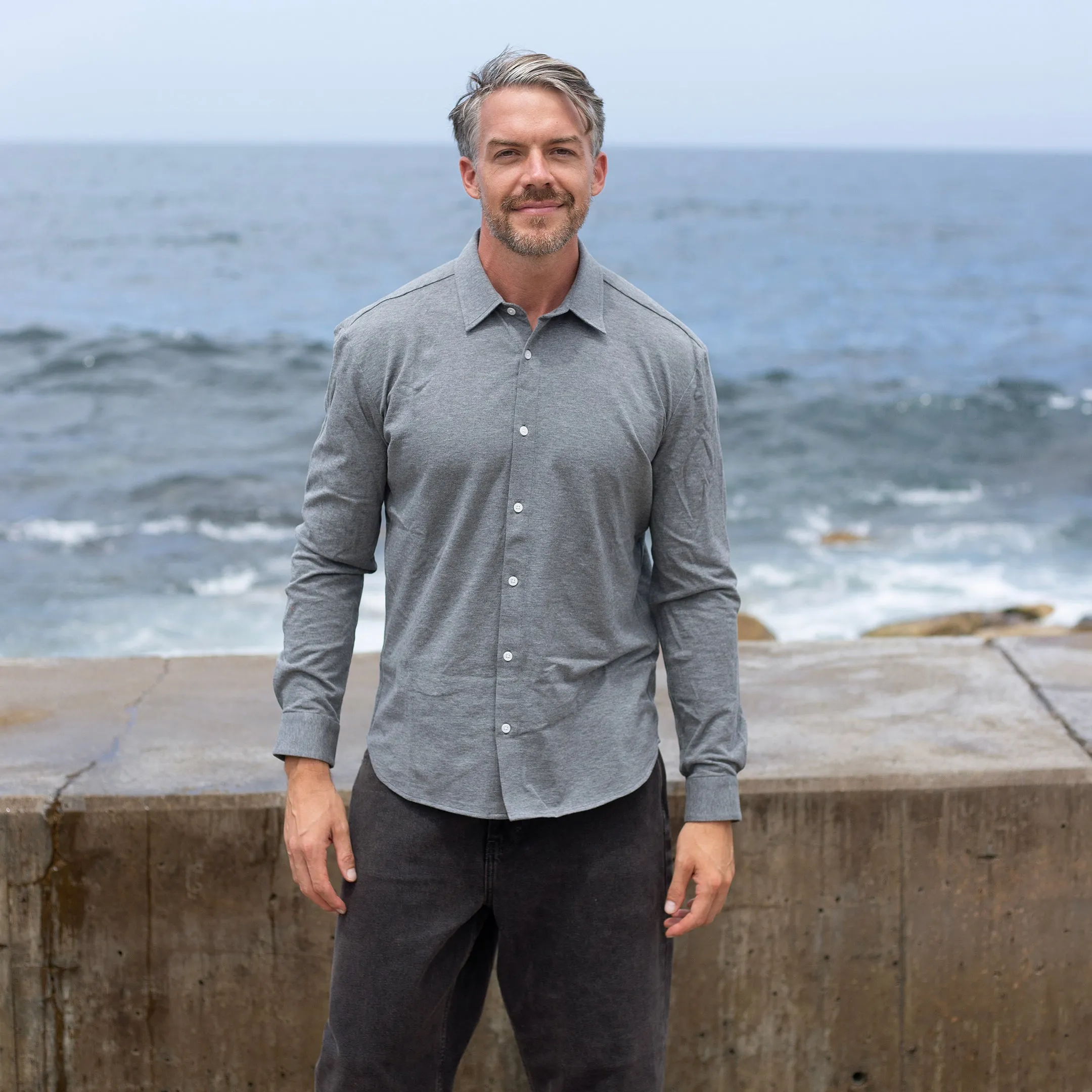 Grey Marl Pique Knit Shirt sold by Citizen Wolf