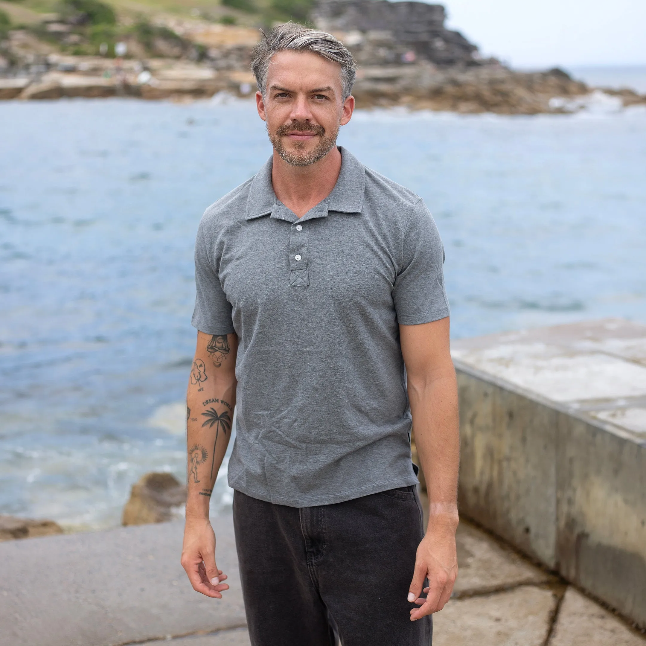 Grey Marl Pique Casual Polo sold by Citizen Wolf