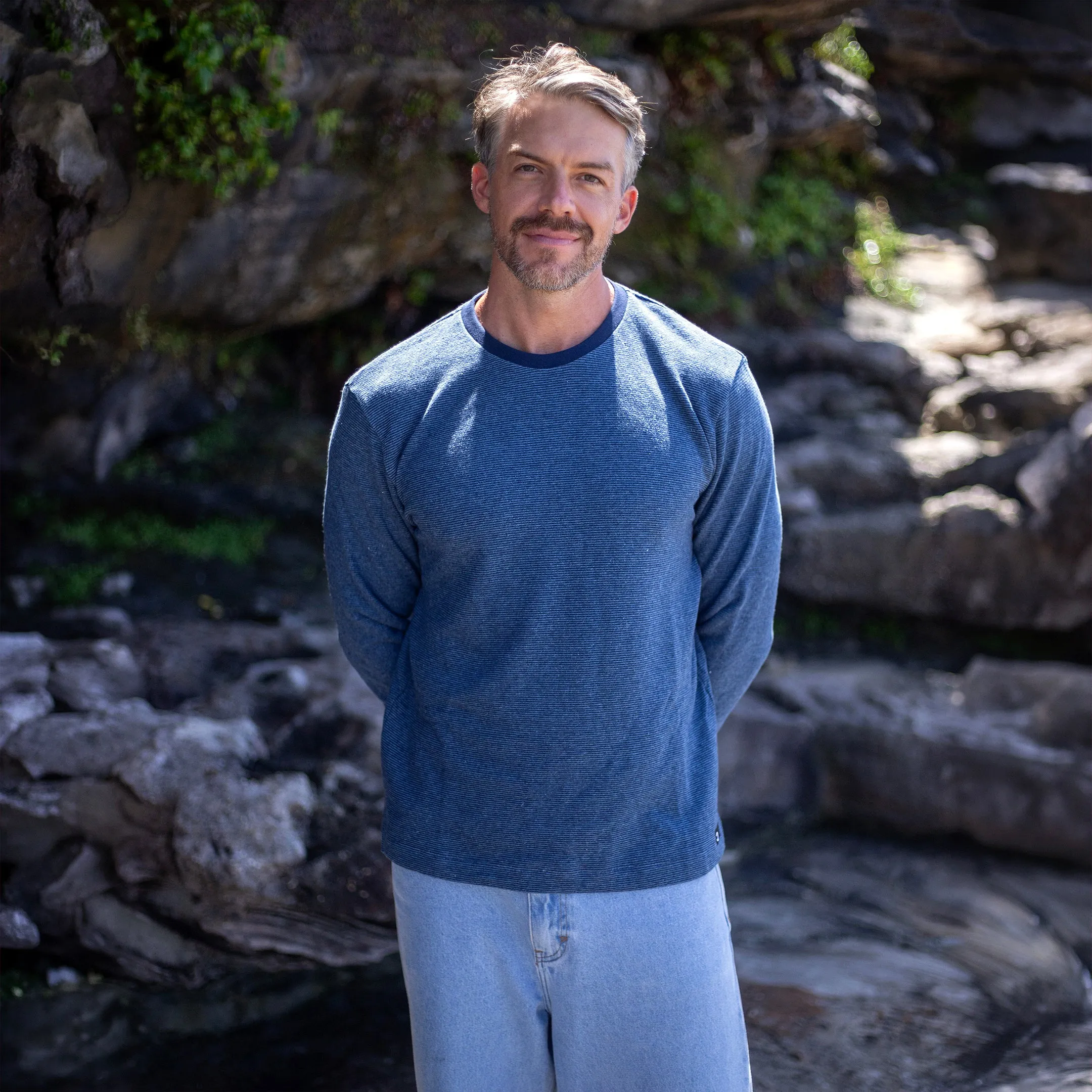 Indigo Pinstripe Hemp Sweatshirt sold by Citizen Wolf product image thumbnail 4