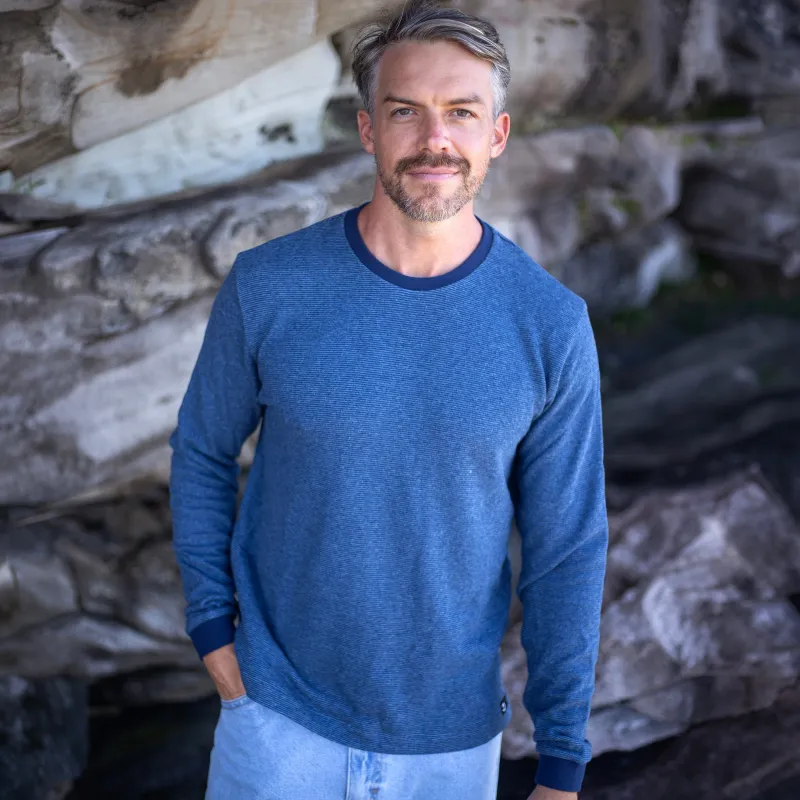 Indigo Pinstripe Hemp Sweatshirt made by Citizen Wolf