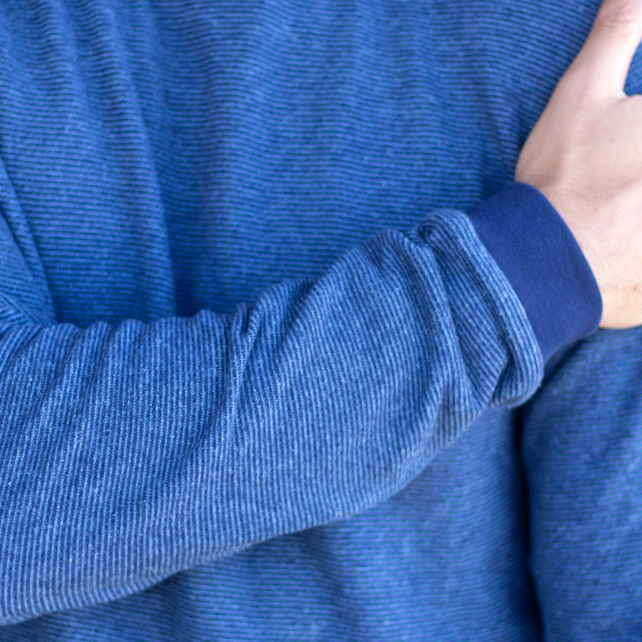 Indigo Pinstripe Hemp Sweatshirt sold by Citizen Wolf product image thumbnail 2