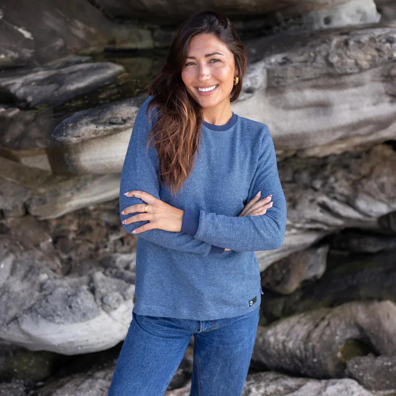 Women's Indigo Pinstripe Hemp Sweatshirt made by Citizen Wolf