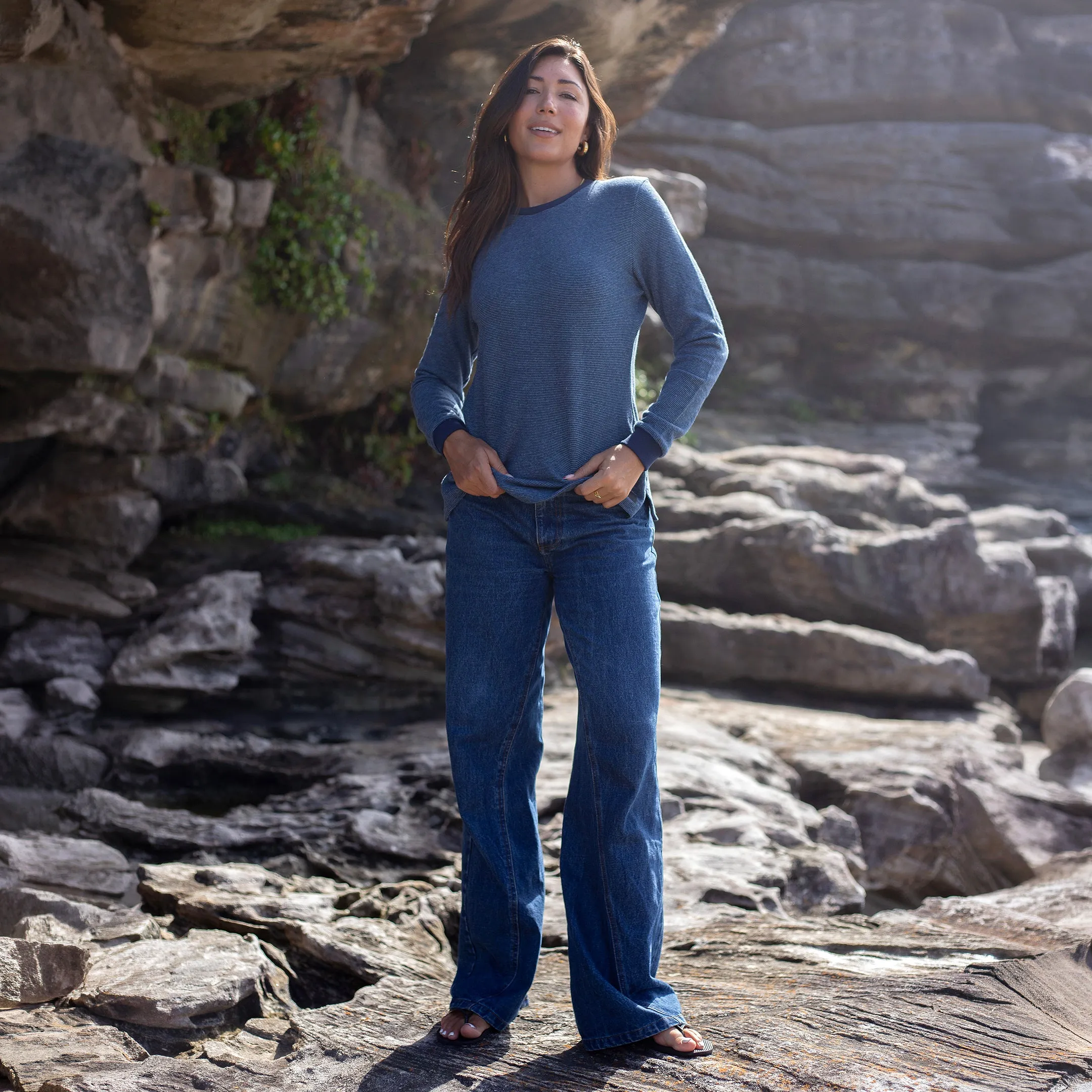 Women's Indigo Pinstripe Hemp Sweatshirt sold by Citizen Wolf product image thumbnail 5