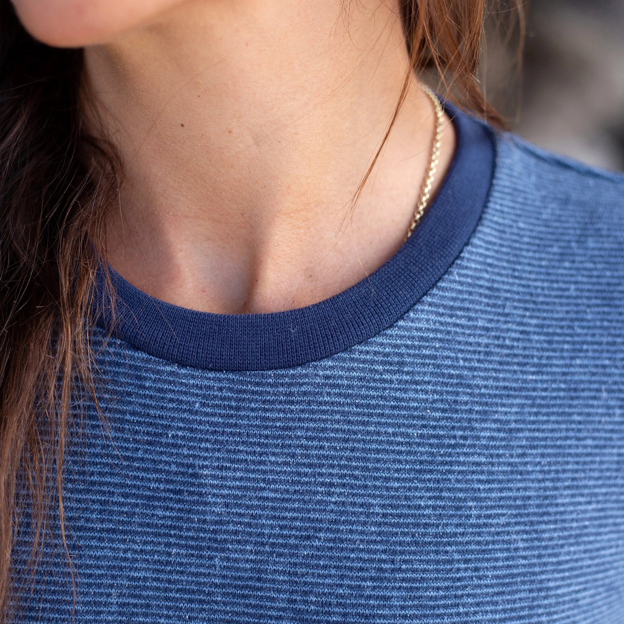 Women's Indigo Pinstripe Hemp Sweatshirt sold by Citizen Wolf product image thumbnail 2