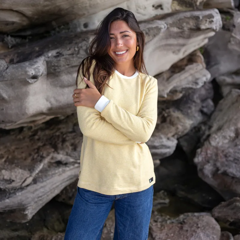 Women's Yellow Pinstripe Hemp Sweatshirt made by Citizen Wolf