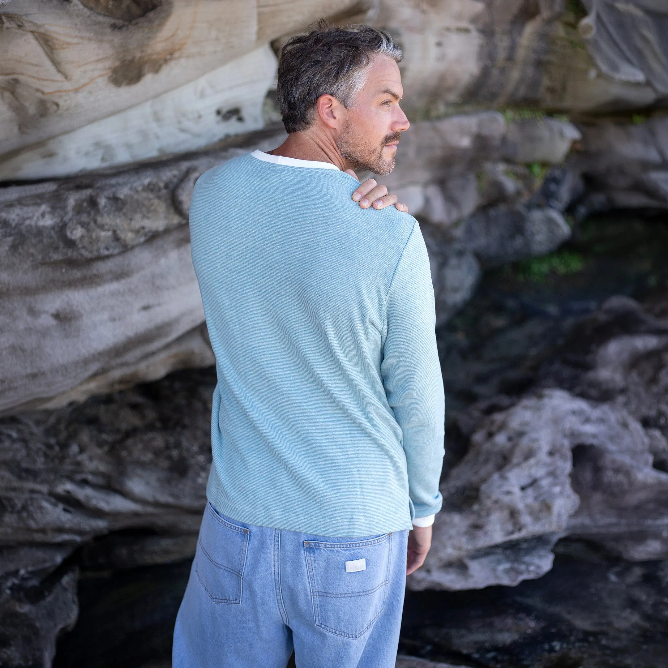 Light Blue Pinstripe Hemp Sweatshirt sold by Citizen Wolf product image thumbnail 3