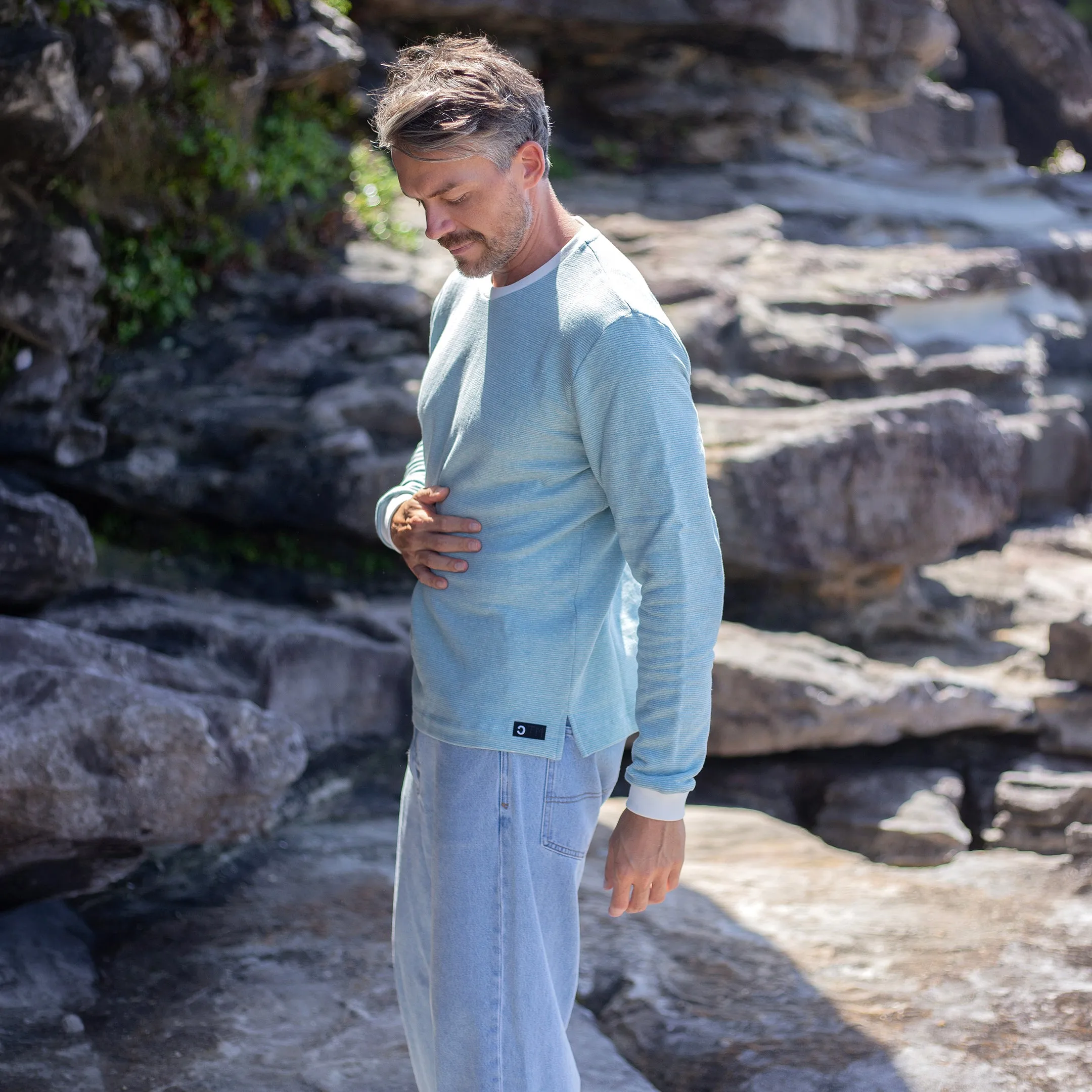 Light Blue Pinstripe Hemp Sweatshirt sold by Citizen Wolf product image thumbnail 4
