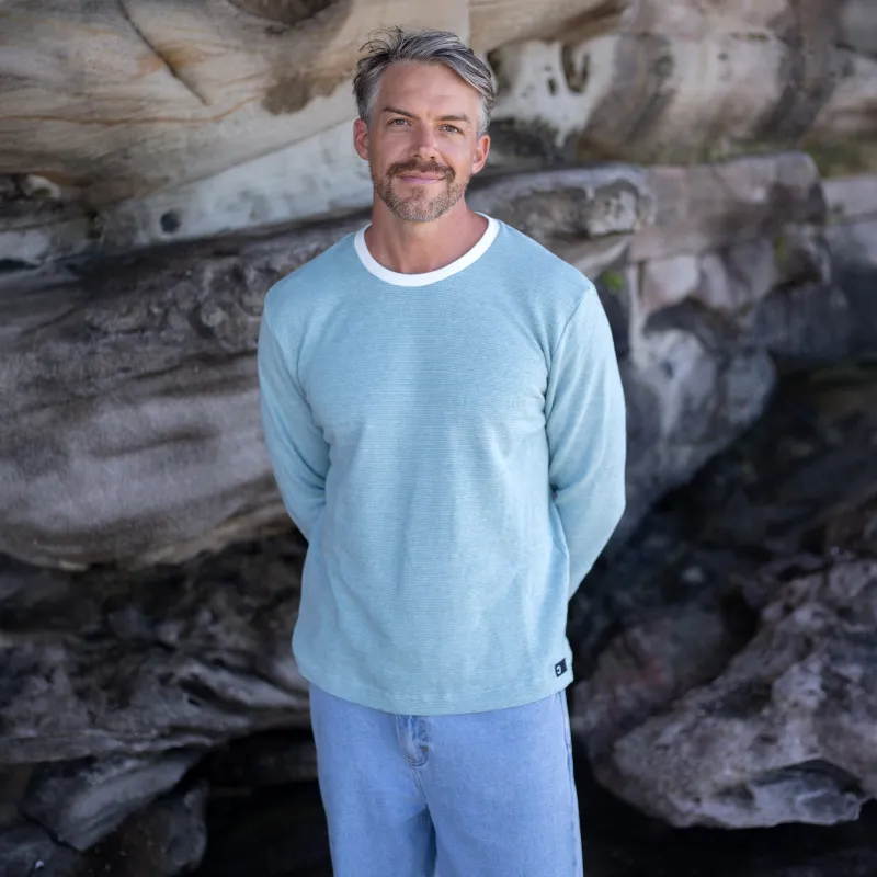 Light Blue Pinstripe Hemp Sweatshirt made by Citizen Wolf
