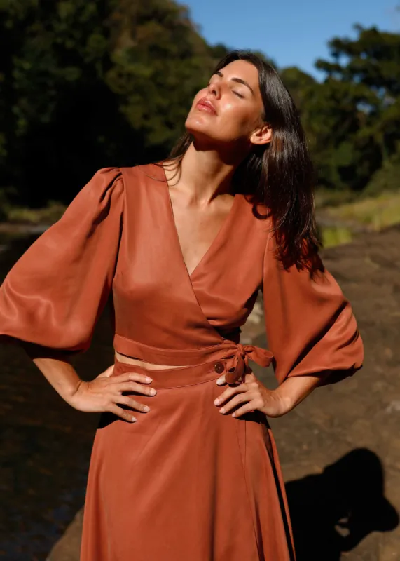 Lila Wrap Blouse Rust sold by Tali and Tasi