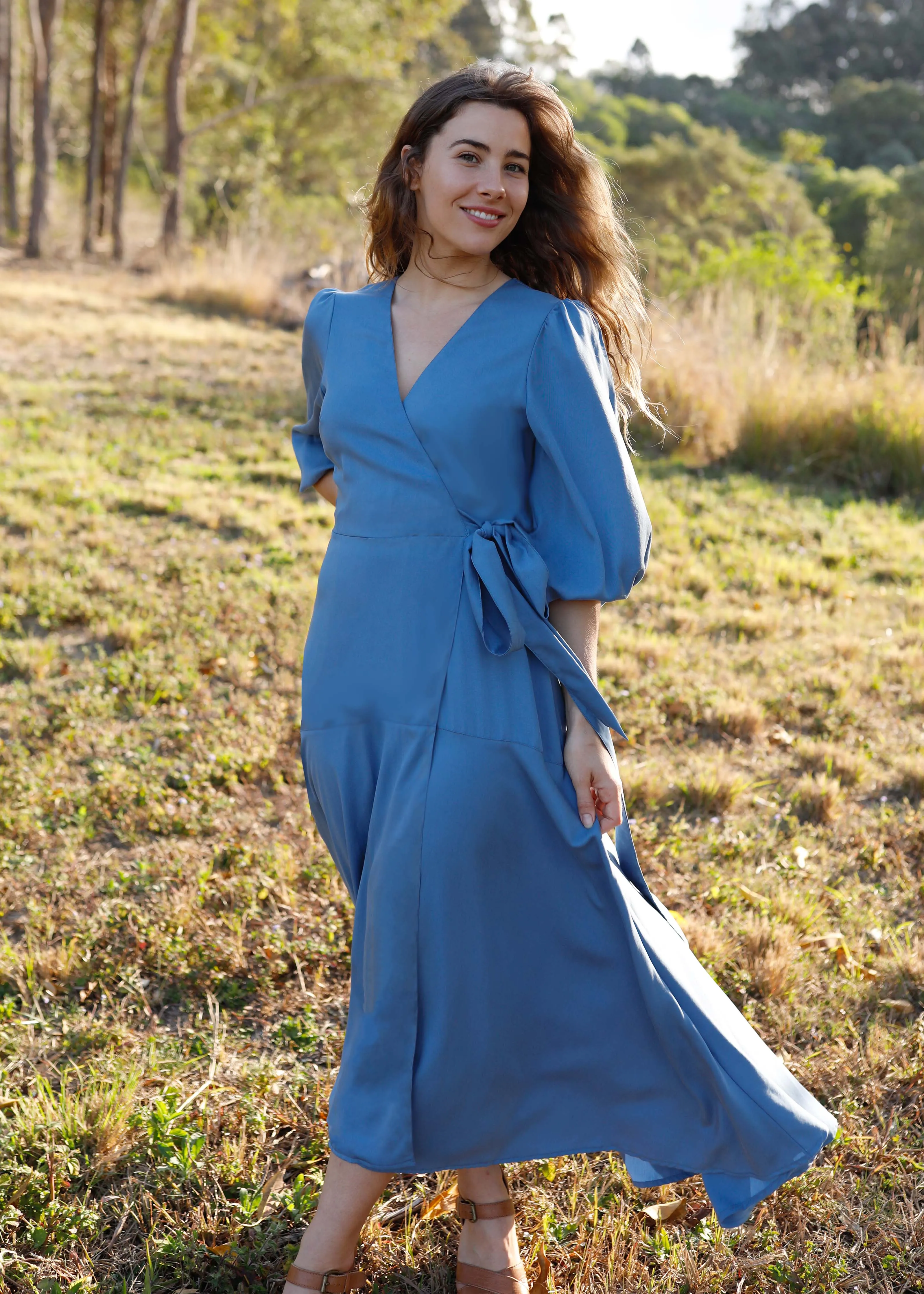 Willow Wrap Dress Bluebell sold by Tali and Tasi