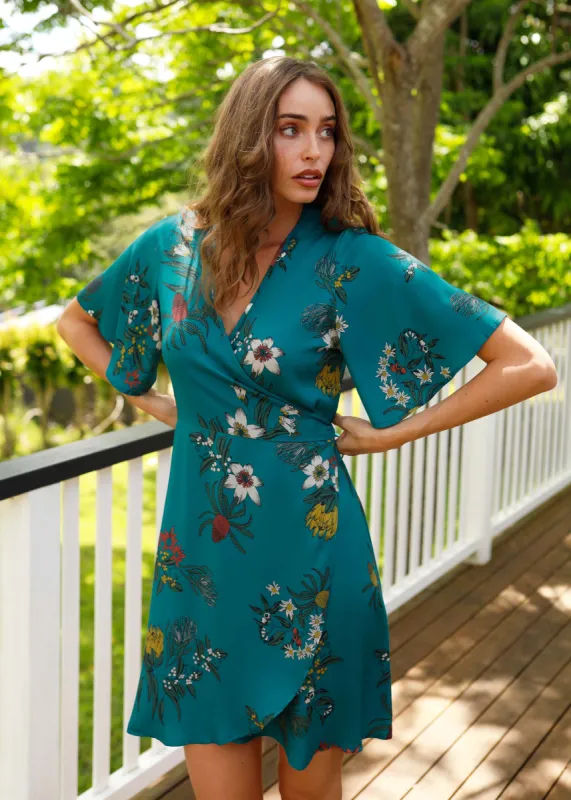 Wilder Wrap Dress Floral Lake sold by Tali and Tasi